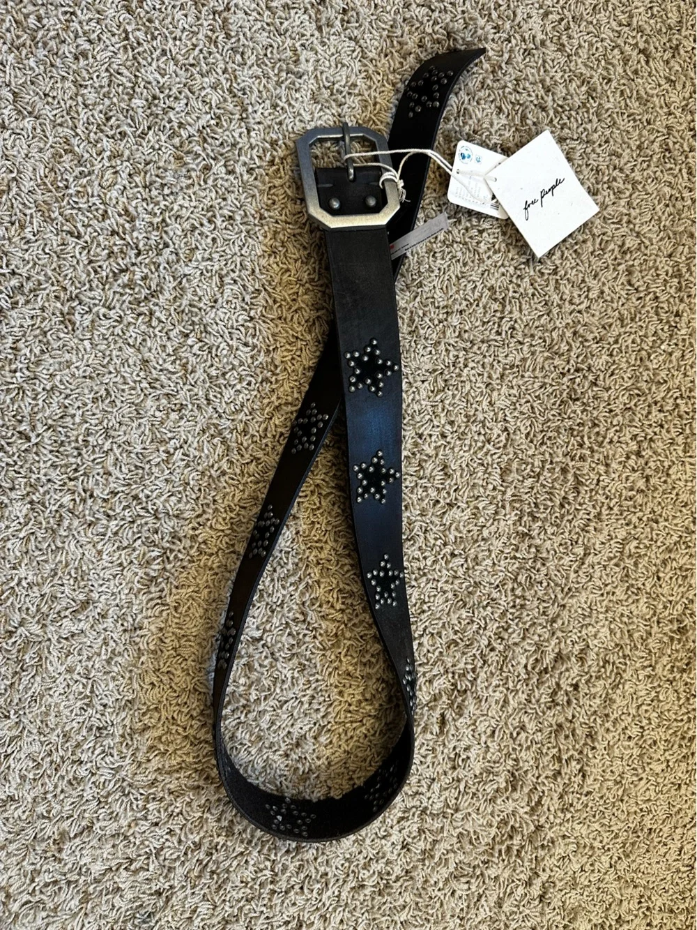 FREE PEOPLE size M/L Leather Starcrossed Studded Belt Midnight Hour Black NEW!